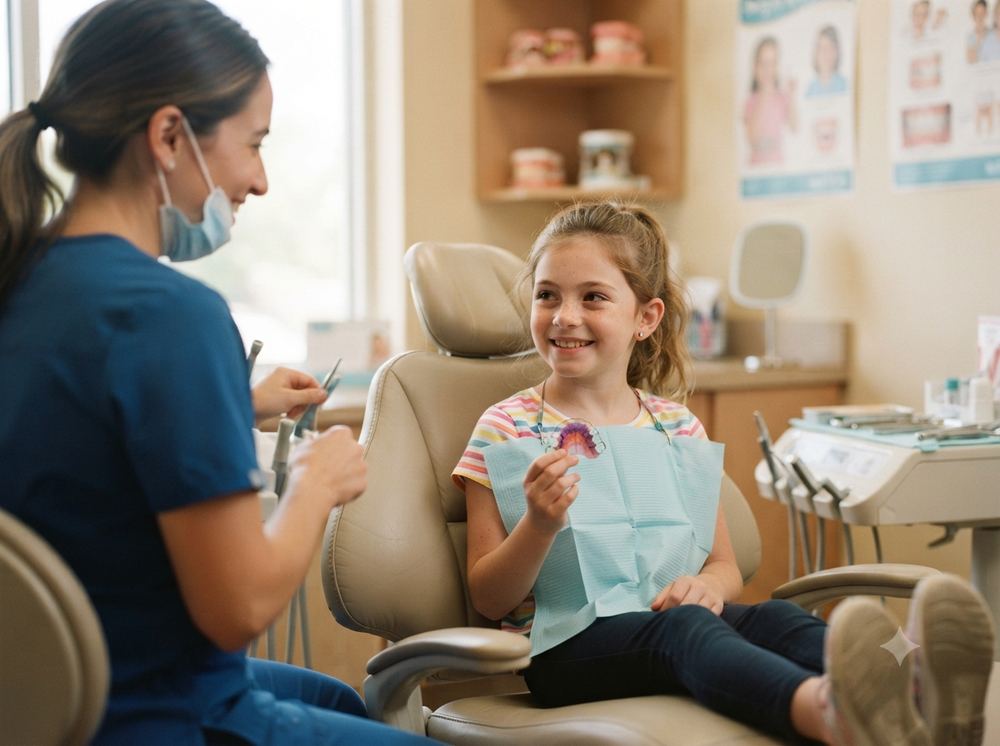 Niño recibiendo tratamiento de ortopedia dentomaxilar, feliz